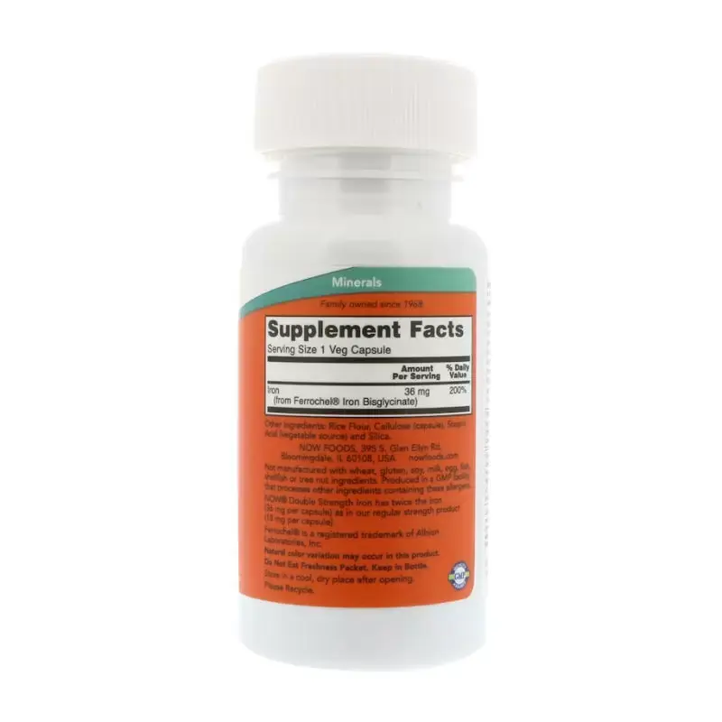 Витамины NOW Железо двойной силы для поддержания иммунитета и ЦНС, 36 мг, 90 шт в Екатеринбурге