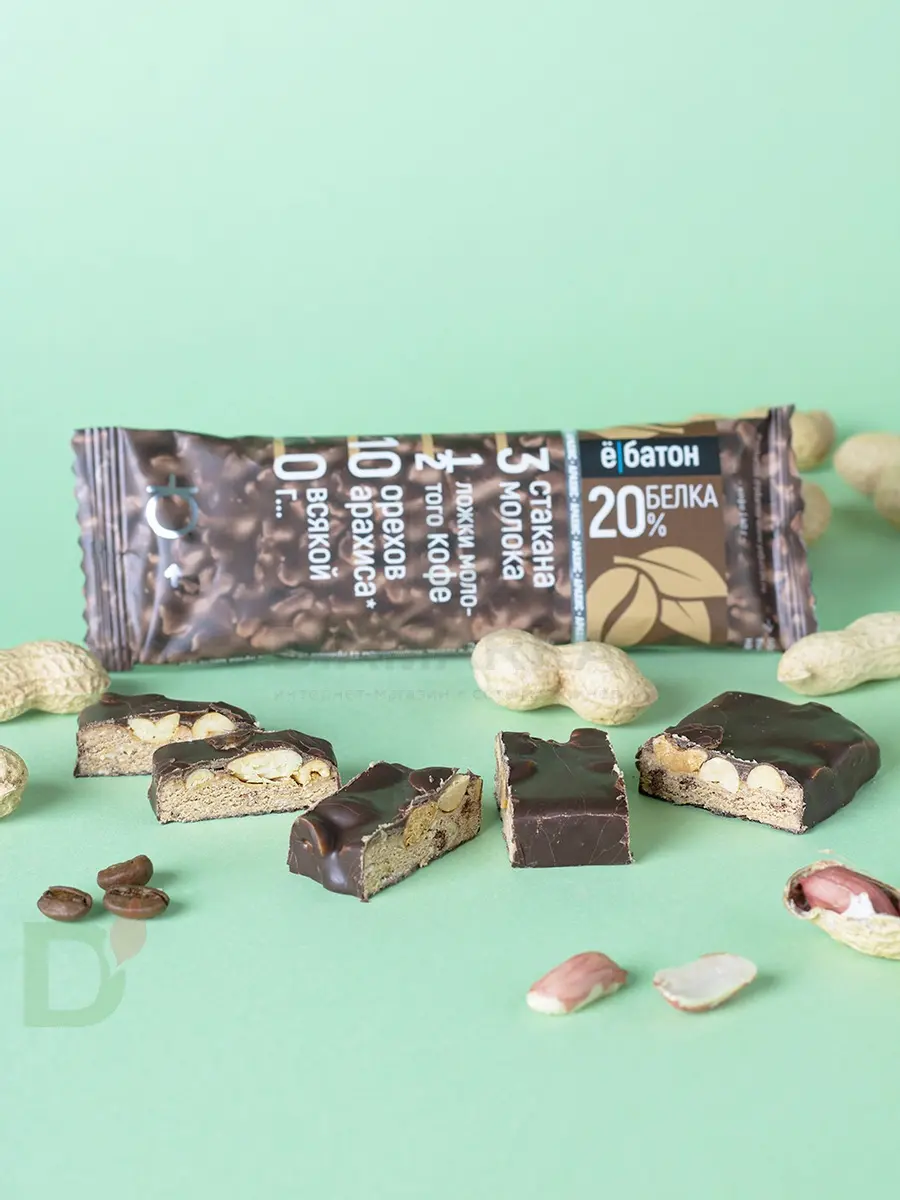 Батончик протеиновый Ё/батон "Арахис-Кофе" в шоколадной глазури 40гр в Екатеринбурге