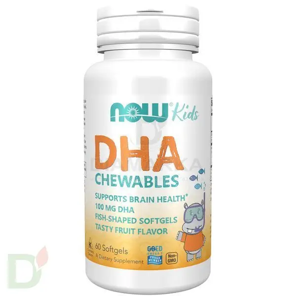 Витамины NOW Омега-3 детская для улучшения памяти и внимания, жевательные пастилки, 1000DHA, 60 шт в Екатеринбурге